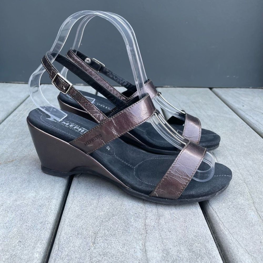 Mephisto Wedge Heels Strappy Sandals Leather Size EU 37 US 7